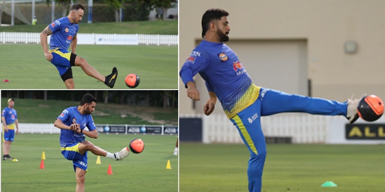 RCB vs CSK: IPL 2021, विराट के लिए MS Dhoni और चेन्नई खिलाड़ियों की स्पेशल तैयारी, फुटबॉल खेलकर किया अभ्यास- देखें Photos