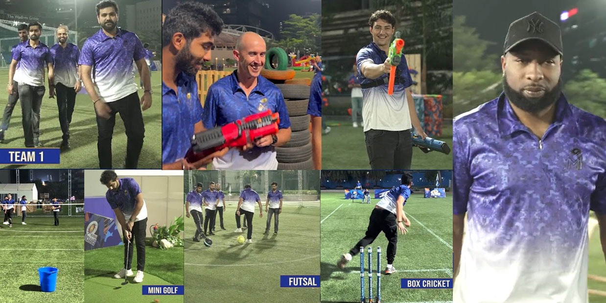 IPL 2022: Mumbai Indians के Captain Rohit Sharma ने दिखाई अपनी शूटिंग स्किल्स, "एमआई अरेना" में आमने-सामने खिलाड़ी MI ARENA
