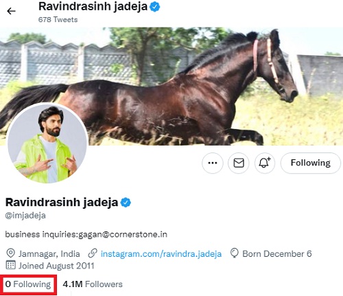 Ravindra Jadeja Twitter Screenshot