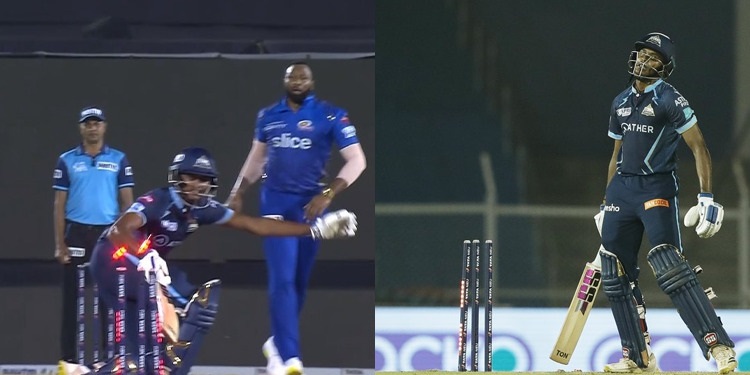 GT vs MI: दुर्भाग्यपूर्ण तरीके से आउट हुए साई, Kieron Pollard की बाउंसर पर प्रहार करने के चक्कर में गंवाया विकेट; Sai Sudarshan hit wicket
