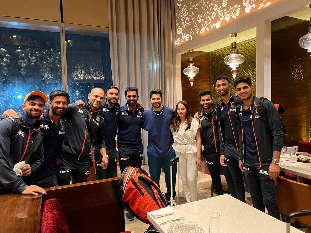 Varun Dhawan and Wife Natasha with Indian Cricketers