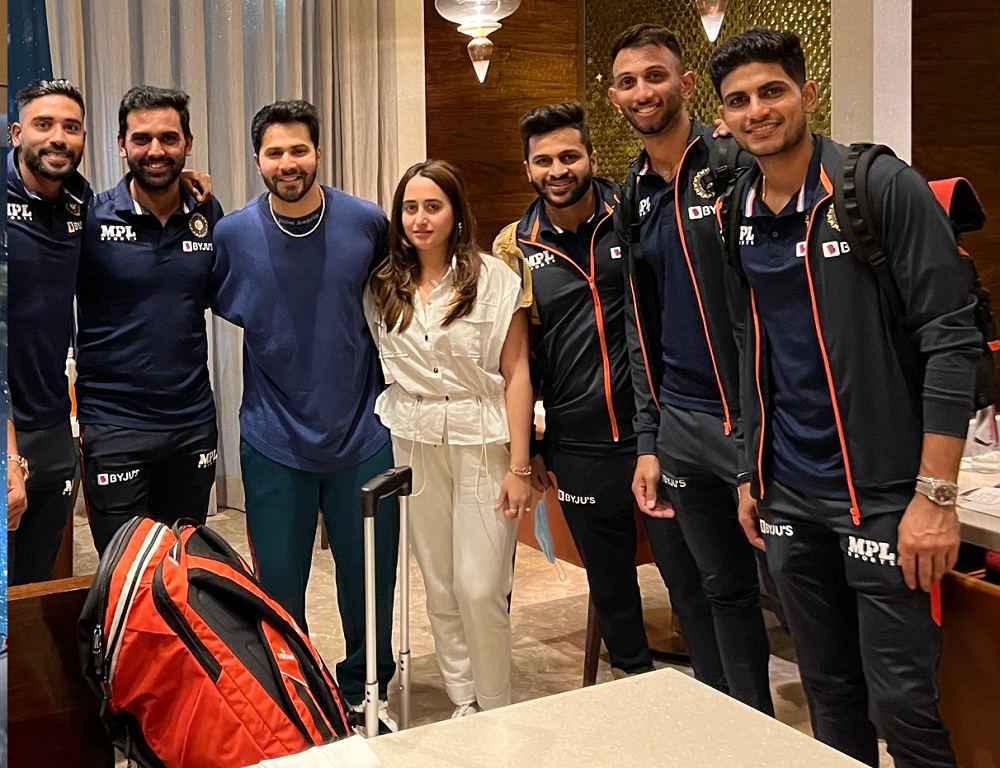 Varun Dhawan and Wife Natasha with Indian Cricketers