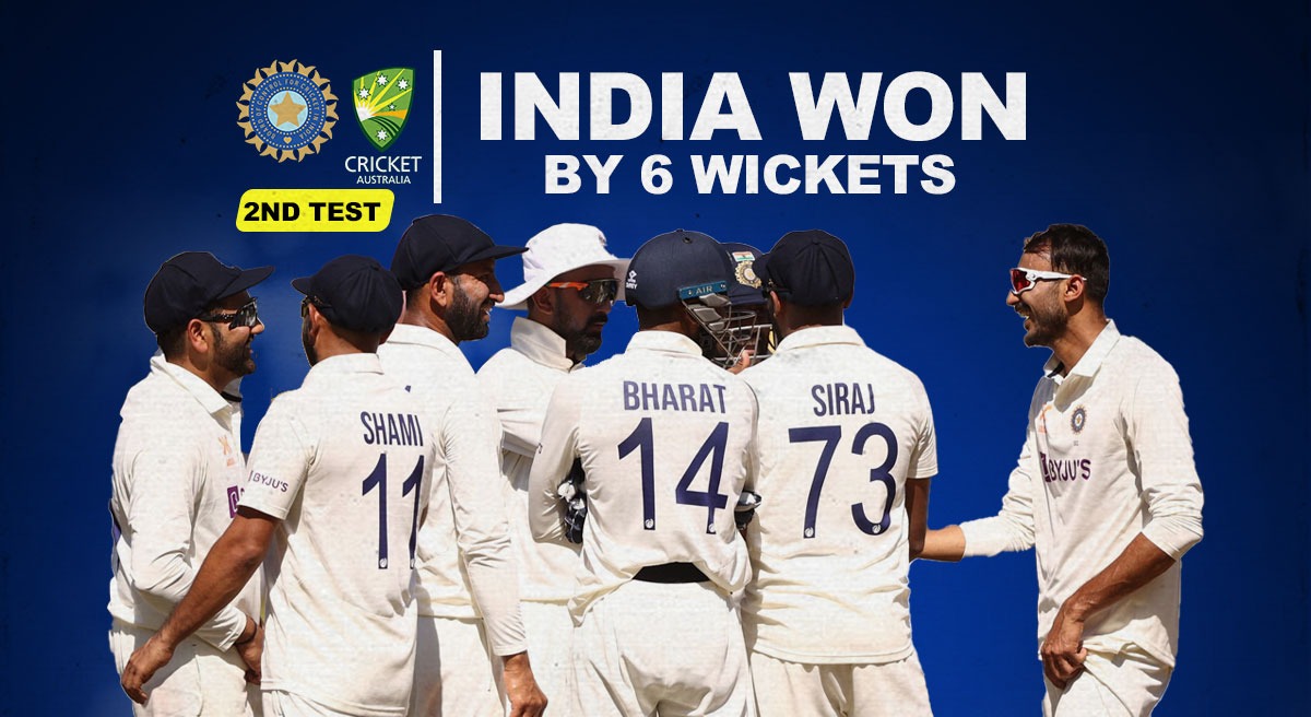 IND vs AUS: भारत ने दूसरे टेस्ट में ऑस्ट्रेलिया को 6 विकेट से मात देकर जीत हासिल कर ली है।