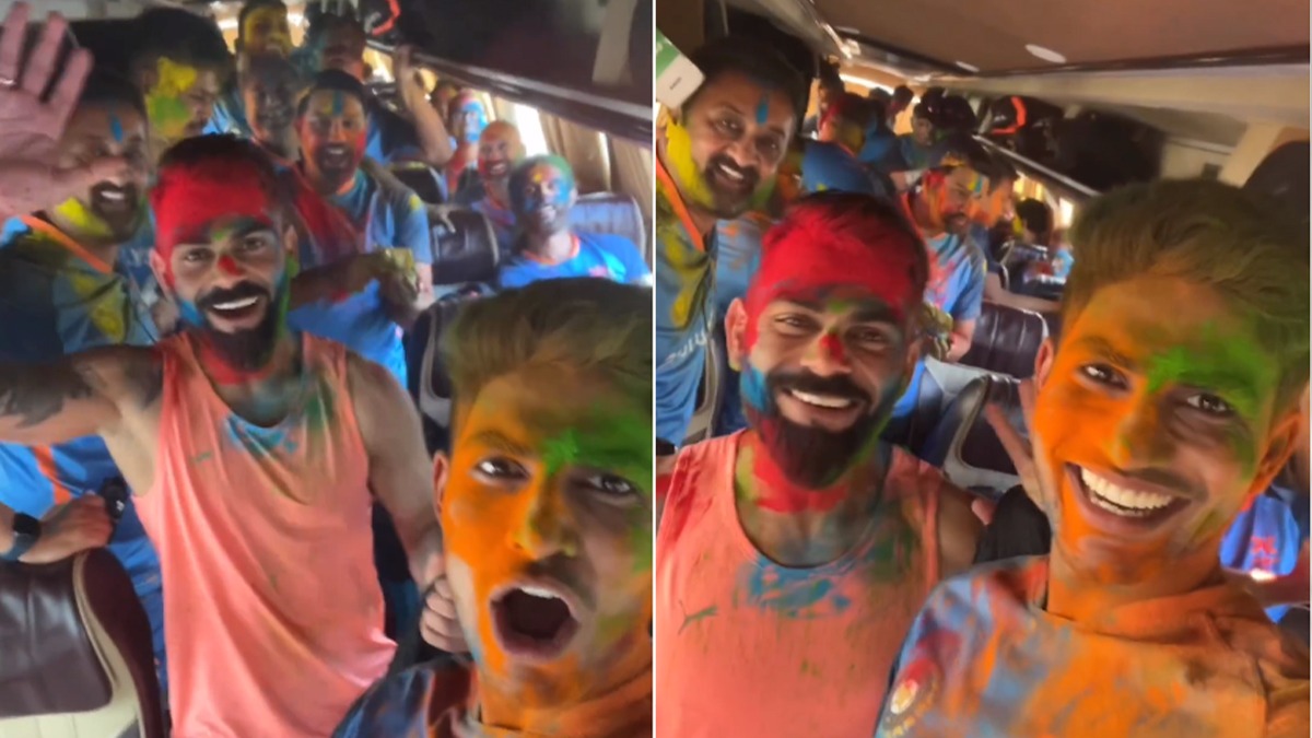 Holi Celebration: रोहित ने विराट के ऊपर डाला रंग, बस के अंदर खिलाड़ियों ने जमकर खेली होली: Watch