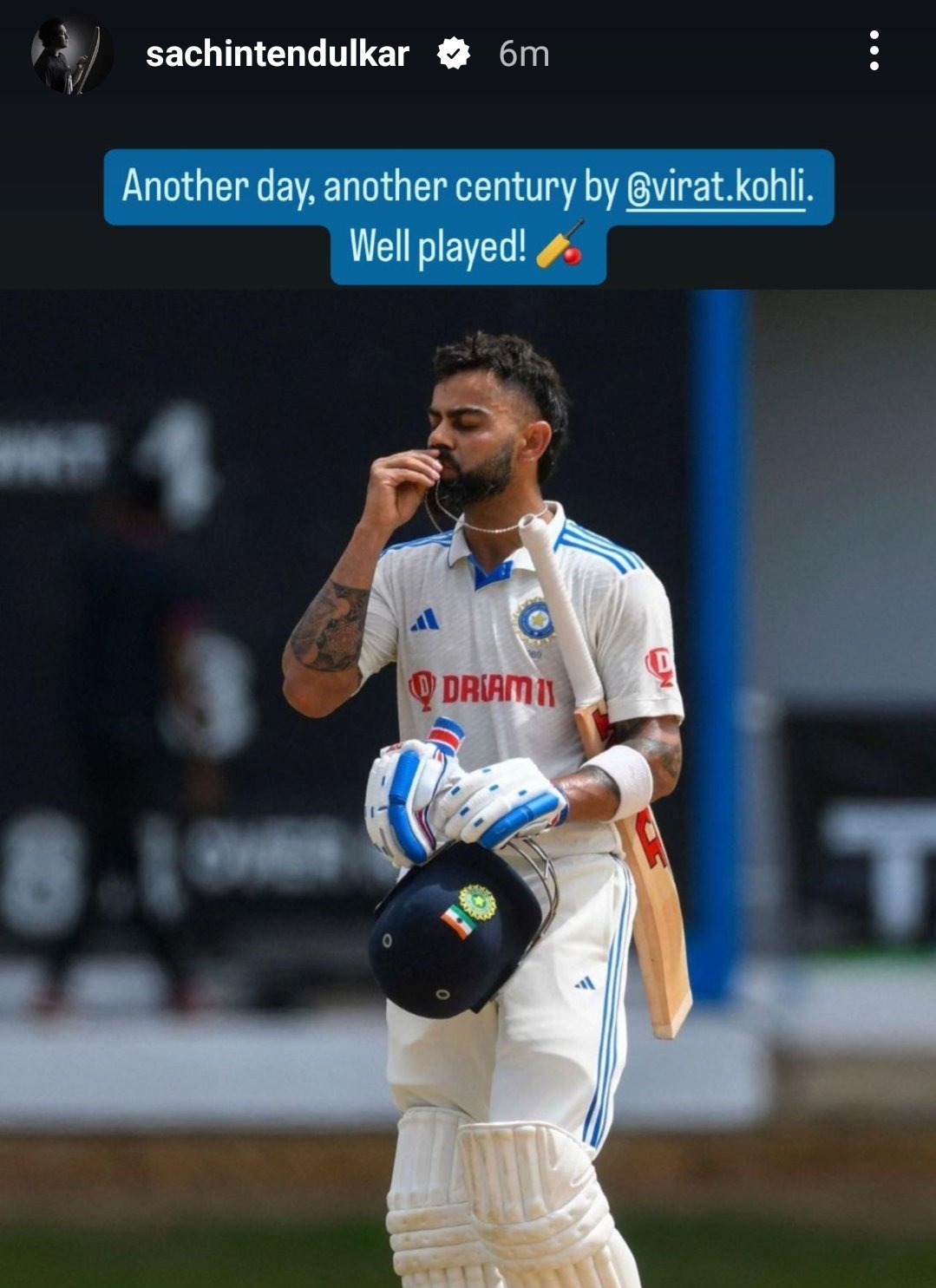 Virat completed his 29th Test century.  Meanwhile, great batsman Sachin Tendulkar wrote on his century while sharing a story for him on Instagram.